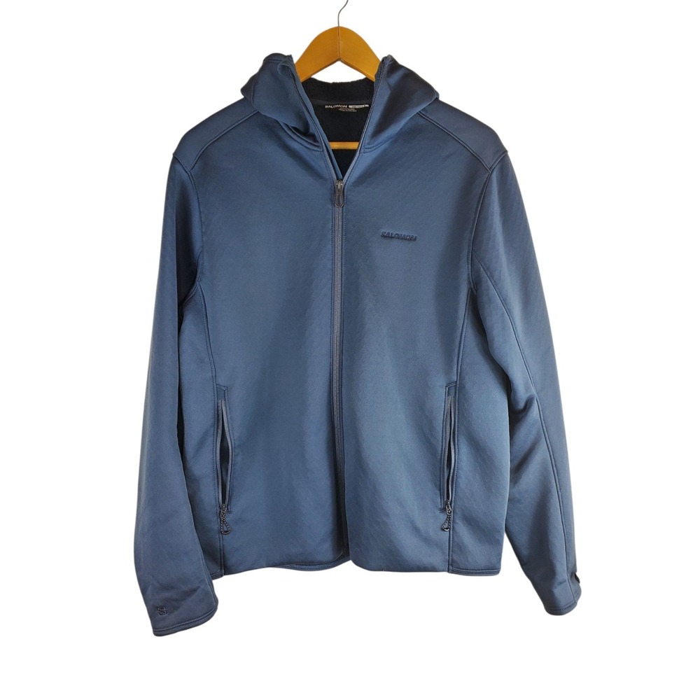 Salomon Outline Men's M Sherpa Fleece Hoodie Full Zip Jacket Minimalist Blue